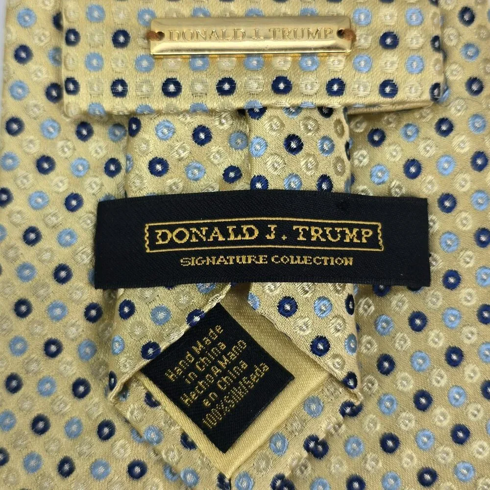Donald J. Trump Signature Collection Tie Gold & Blue Dot Silk Elegance Hand Made